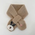 Sciarpa incrociata invernale per bambini in morbida lana beige con patch coniglio - Cachi