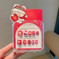 Uñas postizas infantiles en rojo festivo con gato de la suerte y relieve 3D de año - 4-Dios de la Riqueza
