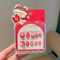 Uñas postizas Hello Kitty rojas y blancas para niñas con decoraciones festivas en 3D - 5-Gato Rojo