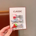 Cute three-piece children's floral embroidery hair clips set in grey and pink tones - Blue Series