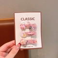 Pink plush hair clip set with cute rabbit and flower embroidery for girls - Pink Series