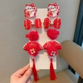 Ensemble de barrettes rouges Nouvel An chinois avec broderies pour filles - Style Chat de la Chance