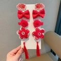 Rote festliche Haarspangen für Mädchen mit Fischstickerei Schleifen und Quasten - Roter Goldfisch Stil