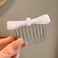 Iridescent white bow hair comb with silver metal teeth for elegant women styling - White