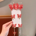 Mollette per capelli a farfalla ricamate rosse per bambini con nappe di perle e campanelli - Farfalla con Campanellino