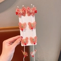 Paire de barrettes papillon brodées rouges avec de longues franges en perles pour filles - Papillon avec Perle Rouge