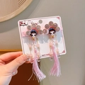 Barrettes masque d'opéra chinois traditionnel avec glands roses et perles - Rose