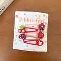 Set de cinq barrettes rouges de dessin animé pour filles avec fraises et fleurs en résine - Clip BB Fraise