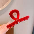 Pince à cheveux rouge brillant en acétate avec logo doré pour femme - Rouge