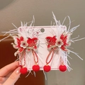 Fermagli per capelli a forma di pesce rosso con ricami e piume per il capodanno cinese - 1-pesce Rosso Con Coda Lunga E Design A Pon-pon