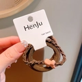 Brown high-elastic hair tie set with woven band and pink bow knot on card display - Brown Bowknot