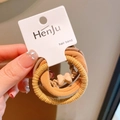 Three-piece set of high-elasticity hair bands in camel and ochre tones on a display card - Ginger Yellow With Bow