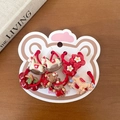Lot de barrettes rouges festives avec oursons et fleurs pour petites filles - 7-élastiques En Bois Pour Crin De Cheval (paquet De 10)