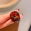 Mini acetate hair claw clip in dark brown tortoiseshell with gold handmade logo print - Blue-Brown