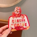 Unghie finte riutilizzabili per bambini con design rosso del Capodanno 2025 - Tigre