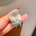 Acetate hair claw clip with green marble texture and gold France Handmade text - Pink & Green