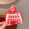 Unghie finte rosse riutilizzabili per bambini con leone dei cartoni e motivi di Capodanno - Pace e Gioia