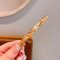 French style amber tortoiseshell hair clip made of acetate with long bobby pin design - Brown Green
