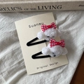 Barrettes à cheveux peluche chien mignon avec nœuds à carreaux rouges - Paire de Pinces Snap Chien Peluche (1-Petit Chien Pince BB)