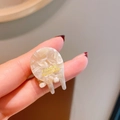 Mini acetate hair claw clip with cream marble texture and gold France lettering - Cream Apricot Texture