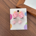 Clip-Ohrringe für Kinder mit rosa Seemuscheln, gelben Sternen und bunten Perlen - Schnecken-Stil