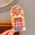 Reusable red cartoon press-on nails for kids with festive New Year patterns - Dog