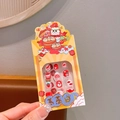 Kids reusable press-on nails featuring red rabbit and strawberry festive patterns - Bear