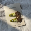Set di fermagli per capelli a stella in velluto verde scintillante su carta per bimbe - Verde Senape