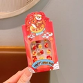 Cute Chinese New Year theme reusable press-on nails for girls in festive red gift box - Sycee / Ingot
