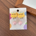 Orecchini a clip per bambine con orsetto giallo e perle rosa, senza buco - Stile Orso