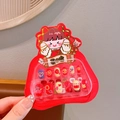 Cute reusable kids press-on nails set with red cartoon packaging and colorful patterns - Heart