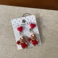 Cute kids clip-on earrings with red hearts and brown bear charms for girls - Bear (2-Bear)
