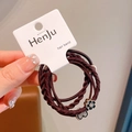Lot de trois chouchous marron foncé avec pendentifs en forme de fleur et de cœur - Style Floral Rouge Rétro