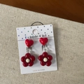 Red cartoon heart and flower ear clips for girls with small white pearl accents - Burgundy Flower (3-Burgundy Flower)