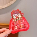Reusable red cartoon press-on nails for kids with festive patterns and Fu character - Blessing