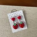Cute Korean style red strawberry clip-on earrings for girls with red heart details - Strawberry (4-Strawberry)