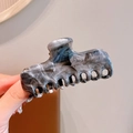 Rectangle hair claw clip with black and white marbled ink texture in premium acrylic - Gray