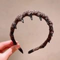 Cerchietto leopardato con borchie punk nere e denti antiscivolo per capelli donna - Fascia Caffè Chiaro