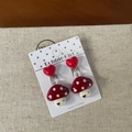 Cute red heart and mushroom clip-on earrings for girls with cartoon smiley face design - Mushroom (7-Mushroom)