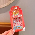 Kids reusable press-on nails set with red festive New Year theme and cartoon koi designs - Butterfly