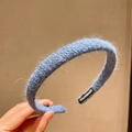 Handmade light blue fuzzy knitted headband for women with high-quality plush texture - Light Blue