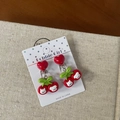 Cute cherry shaped clip-on earrings with red heart and white bear pattern for girls - Cherry Dog (8-Cherry Dog)