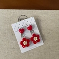 Cute red heart and flower clip-on earrings for girls on white display card - Red Little Flower (9-Red Little Flower)