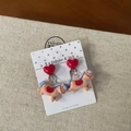 Cute red heart earrings for girls with blue mane rocking horse pendant and checkered saddle - Little Pony (10-Little Pony)