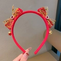 Serre-tête en velours rouge du Nouvel An avec nœuds à paillettes dorées et clochettes - Serre-Tête Nœud Maille Paillettes