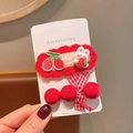 Rote Neujahrs-Haarspange für Kinder mit gestricktem Hasen und Kirsch-Schleifen-Dekor - 4-Kirsche