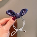Haargummi aus lila Metallic-Leder mit Hasenohren und silbernen Perlen für Mädchen - Lila