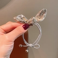 Elastico per capelli con orecchie di coniglio in ecopelle dorata effetto crackle e corda - Champagne