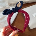 Rosa und marineblauer Schleifen-Haarreif mit weißen Sternen und kleiner Bärenstickerei - Handgefertigtes Schleifen-Stirnband