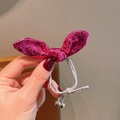 Elastico per capelli con orecchie di coniglio in vernice magenta e corda argento - Rosso rosa
